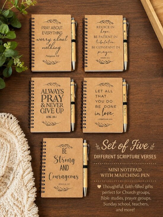 Other - Christian Scripture Notebook & Bamboo Pen Gift Set | Set of 5 | Bible Journals